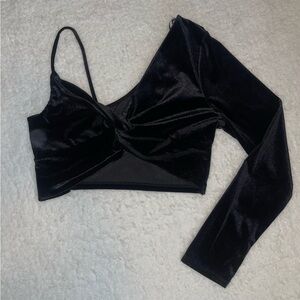 One Shoulder Cropped Velvet Top